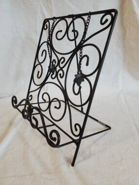 NIB Longaberger Wrought Iron Cookbook Stand + Weighted Leaf Page Holders #71420